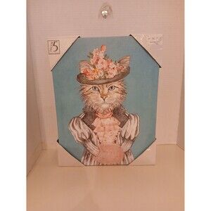 Cat canvas wall art with sunday dress hat